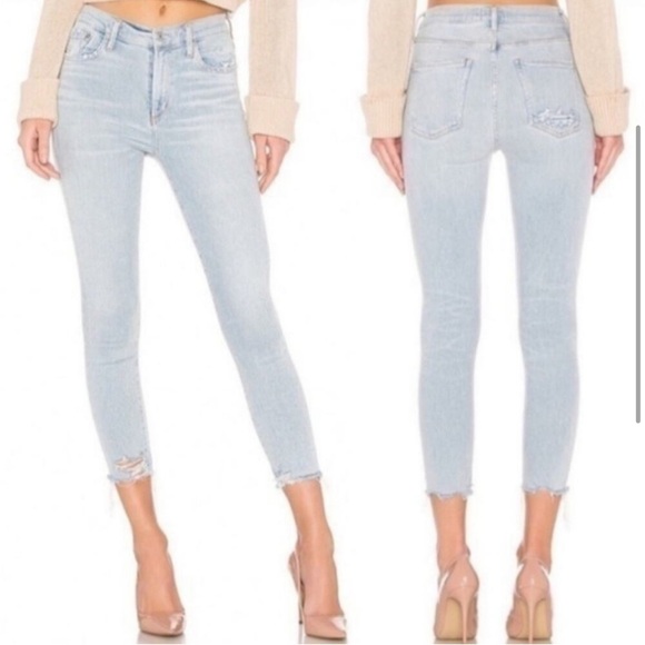 AGOLDE Sophie High Rise Skinny Crop Jeans Parallel Light Wash Raw Hem - Picture 1 of 13